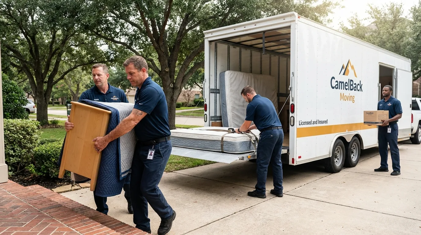 Crew loading residential truck for cross-state move from Freeland, WA